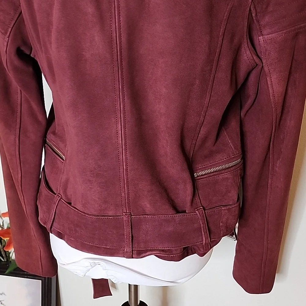 NEW LaMarque Laetica Burgundy Leather Suede Moto Biker Jacket Luxury Celeb Style - Picture 8 of 14